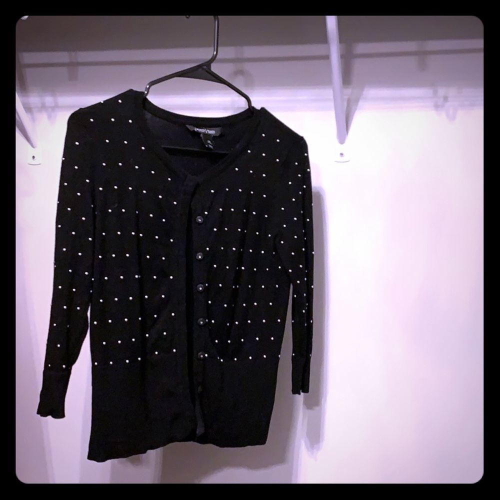 WHBM 3/4 sleeve black cardigan w silver bead studs